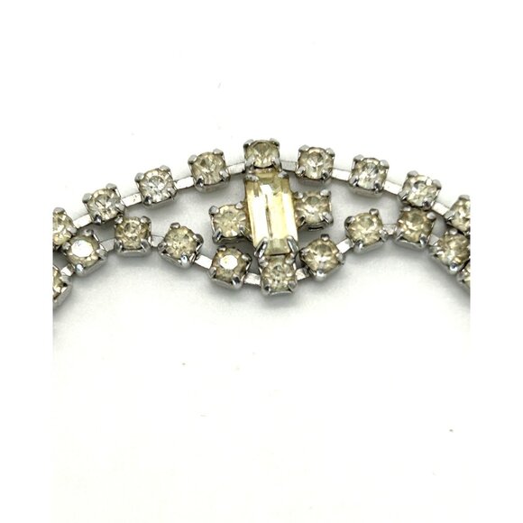 Vintage Clear Rhinestone Bracelet With Double Row Design & Center Baguette Stone - Picture 5 of 10